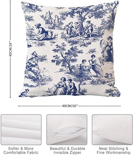Miniatura 7 de ArogGeld Toile - Fundas de almohada estilo chino francés, color azul marino, funda de almohada europea, funda de cojín asiática, 16 x 16 pulgadas,