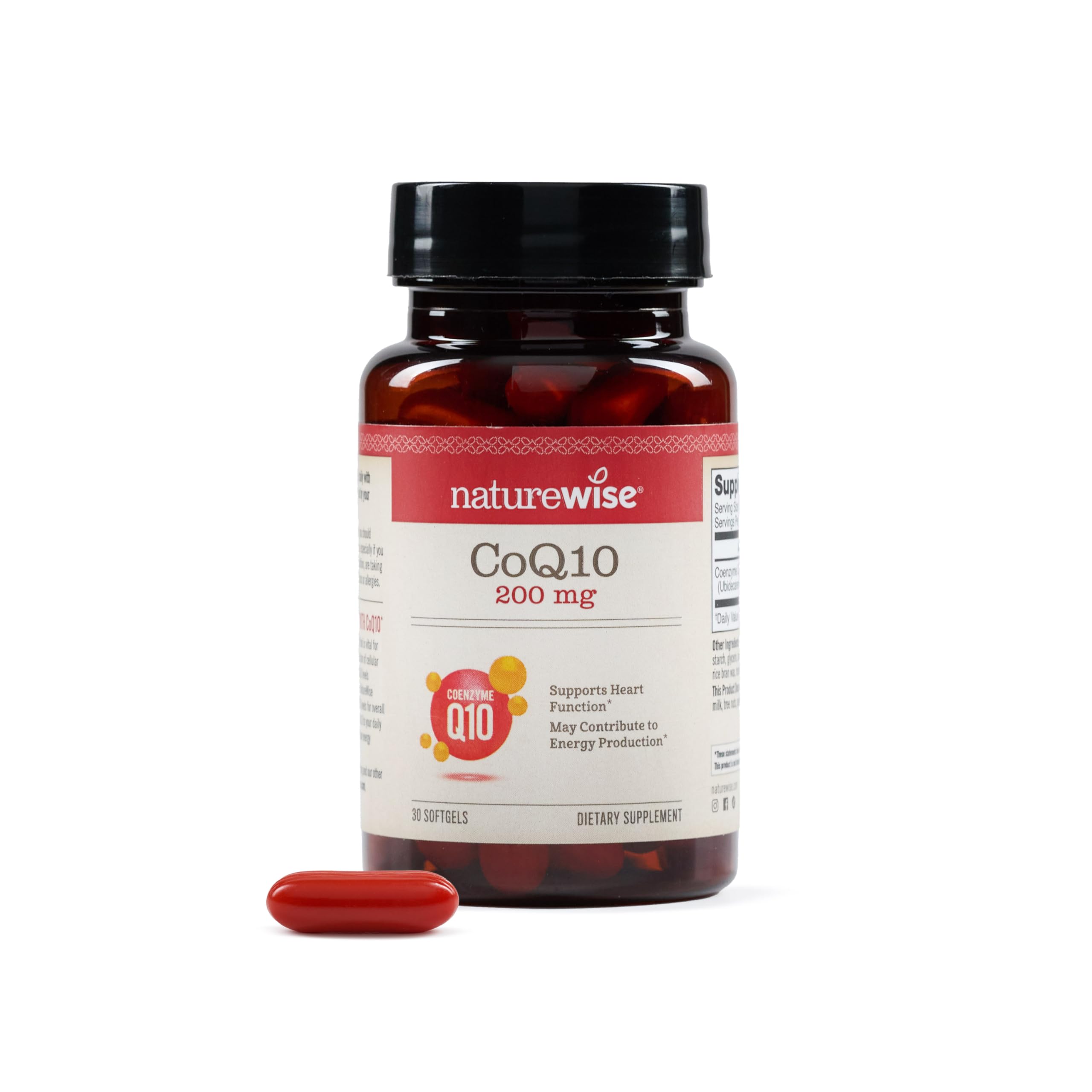 NatureWise CoQ10 200mg Softgels, High Potency Ubiquinone - Coenzyme Q10 Supplement - Antioxidant for Heart Health + Energy - Vegan, Non-GMO, Gluten-Free - 30 Count[1-Month Supply] 30 Count (Pack of 1) 200mg