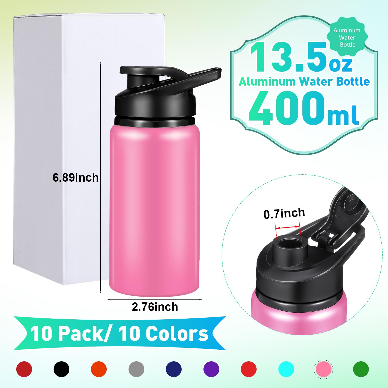 Mimorou 10 Pieces 13.5oz Reusable Aluminum Water Bottles Bulk Multicolor Outdoor Sports Water Bottles for Travel, Gym, Hiking, Cycling, Camping, Fishing, Snap Lid(Classic Color)