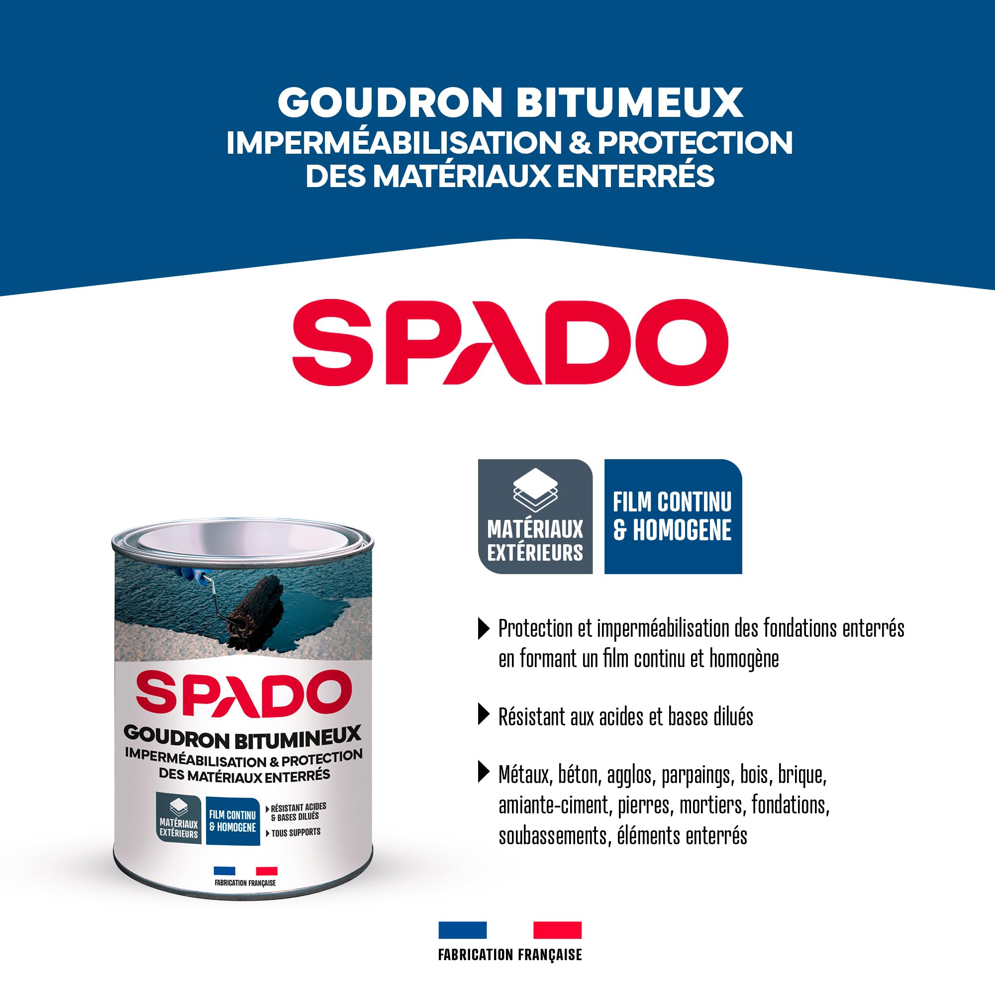 Goudron Bitumineux Imperméabilisant Protection Surfaces Extérieures Enterrées Bois Anti-Rouille Anti-Acide Anti-Humidité 1 Litre