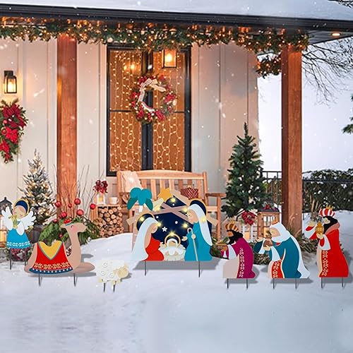 Miniatura 30 de Afirst Estacas de metal para patio de Navidad, decoración de patio al aire libre, gnomos que sostienen alegría, estacas de metal iluminadas, estaca