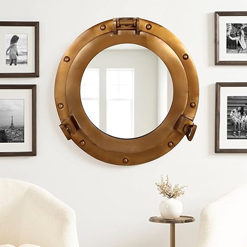 Miniatura 8 de Espejo de ojo de buey de 11 pulgadas de aluminio antiguo - Espejo náutico marítimo de ojo de buey decoración de ventana