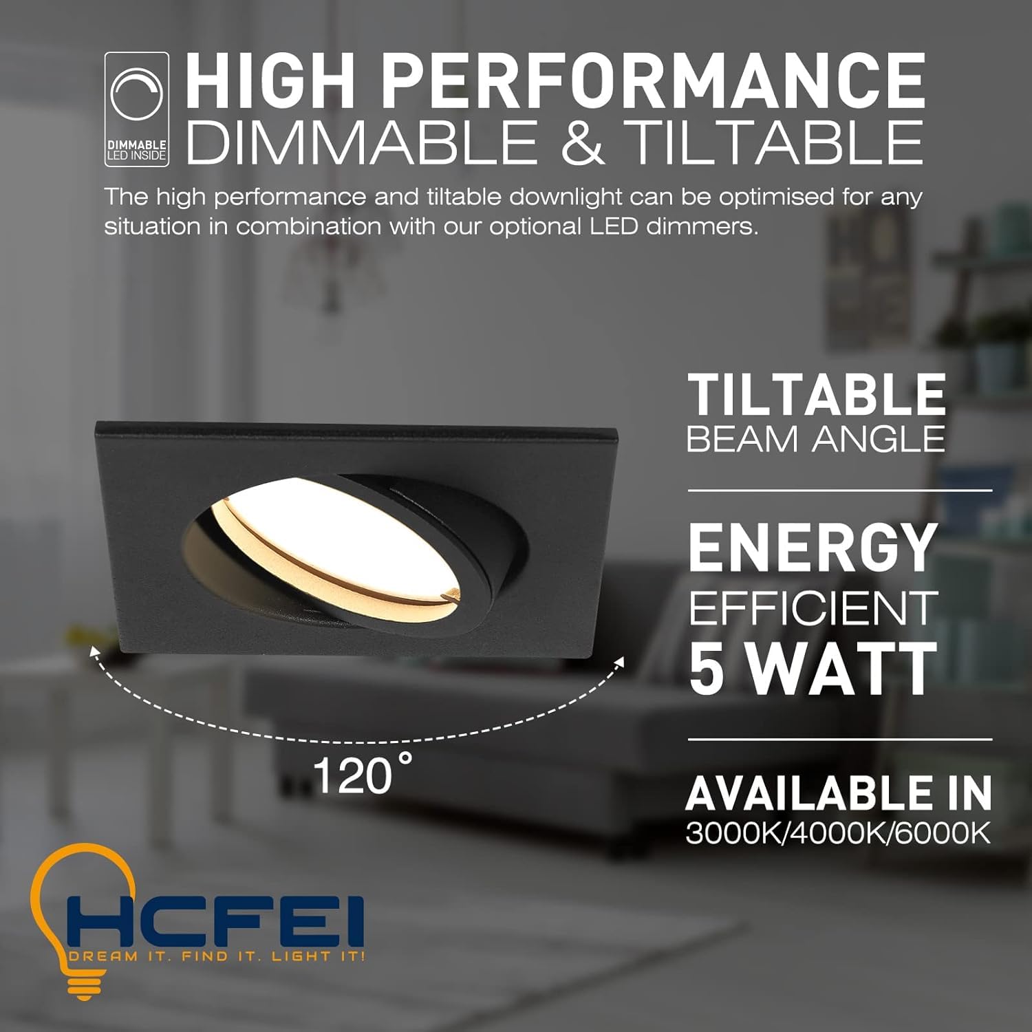 HCFEI LED Einbaustrahler ultra Flach | 425 Lumen | 230V 5W | Dimmbar | Gehäuse Eckig | Schwenkbar | Schwarz (10er - Neutralweiß)