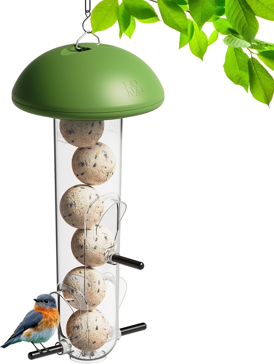 LONA Suet Ball Bird Feeder Outdoor Hanging Fat Ball Feeders with Versatile Mount Durable Weatherproof Washable Transparent Tube Wire Steel Metal Feeder for Wild Birds