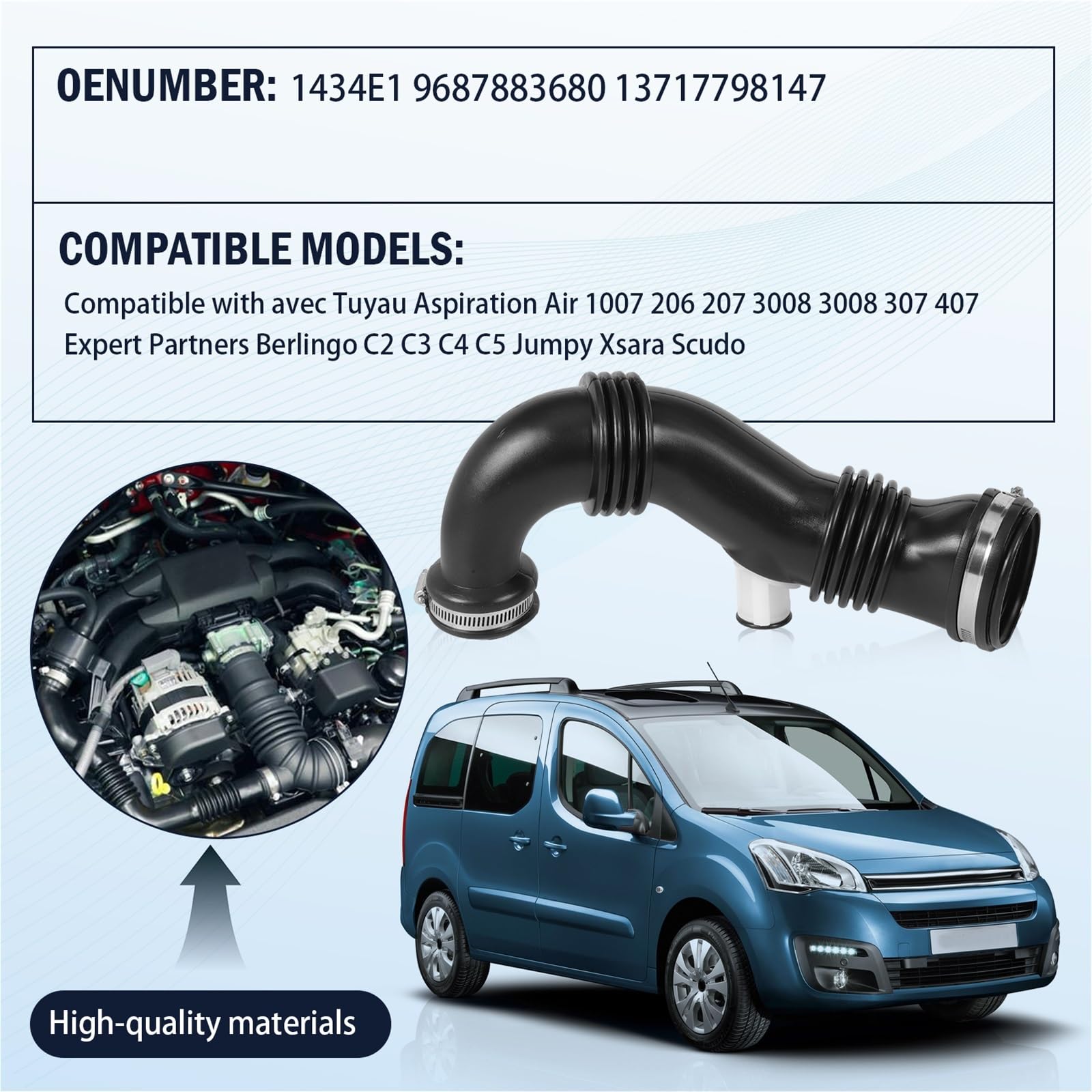 Pasuje do Kompatybilny z C2 C3 C4 C5 206 207 3008 307 308 407 1007 Jumpy Xsara Picasso 1434E1 9687883680 Wąż wlotu powietrza Pressure Sensor Hose