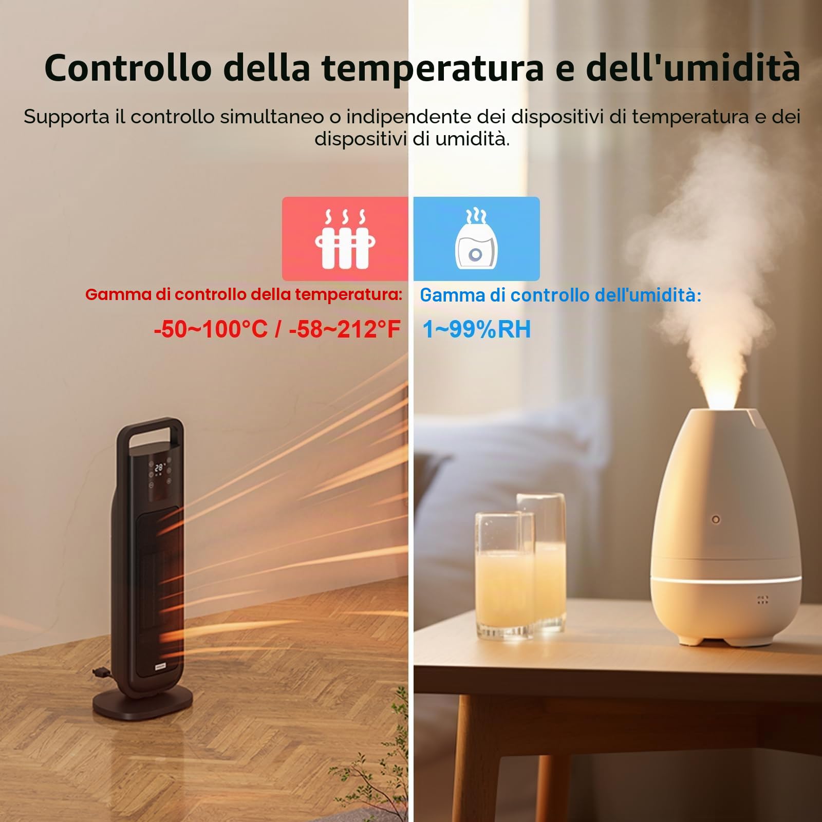 KETOTEK Termostato Igrostato Presa Digitale, Regolatore di Temperatura e Umidità con Sonda, Regolatore di Umidità Spina 230V Umidostato con Allarme per Serra Rettili Terrario