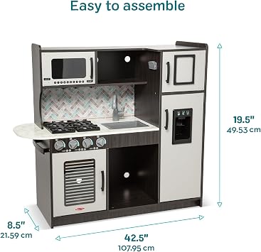 Melissa & Doug Chef's Wooden Pretend Play Kitchen for Kids with Ice Cube Dispenser - Charcoal Gray, Kids Kitchen Play Set, for Toddlers and Ages 3+ FSC-Certified - FSC Certified