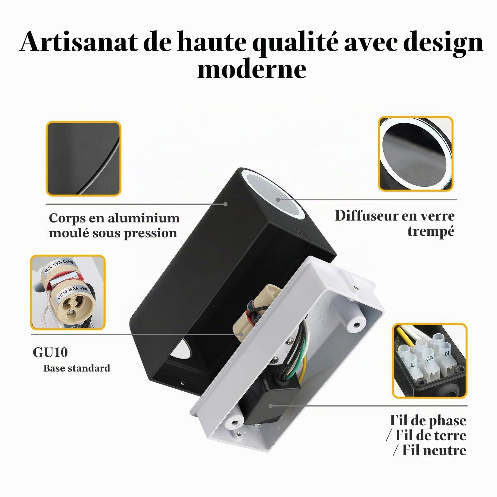 HLFVLITE 2pcs Applique Murale Exterieur Aluminium Up/Down Eclairage Exterieur/Interieur, IP44 Étanche noir lampes de jardin pour patio, terrasse, jardin, couloir, balcon, porche, poteau, allée