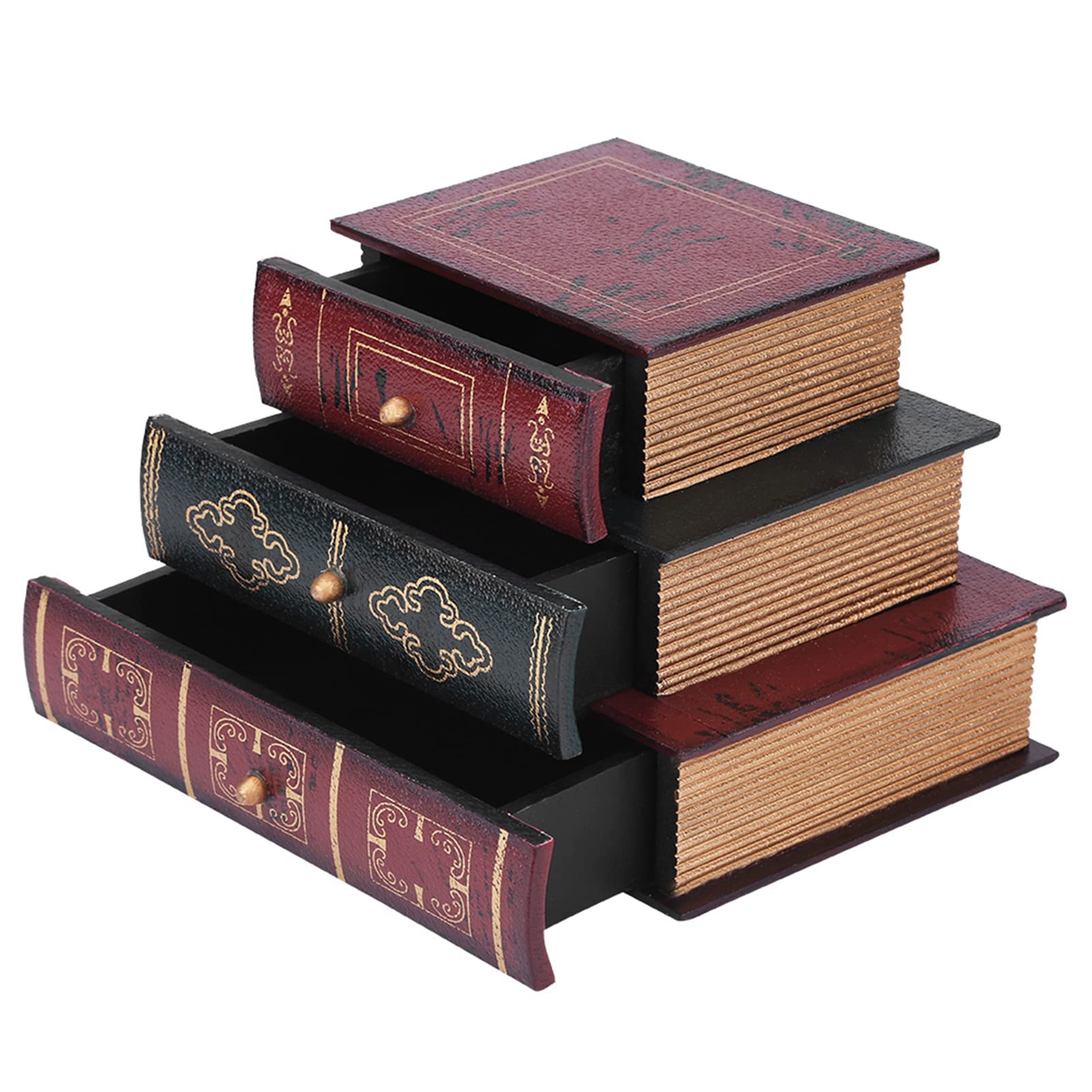 Scatola di Immagazzinaggio dei Gioielli Creativo Retro,Organizer Scrivania Forma Libri,Mobili Cassettiera da Tavolo con 3 Cassetti per Gioielli 21 x 15 x 14.5 cm