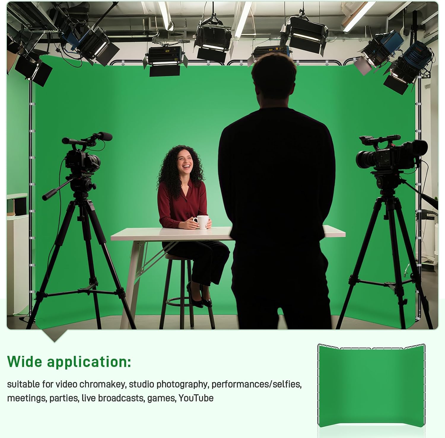 7.87ft x 13.12ft Green Screen Backdrop with Stand,Zyernar Large Green Collapsible Backdrop with Stand foror Photo Studio Video Shooting,YouTube Tutorials and Real-Time Videos, Streaming Games,Stage