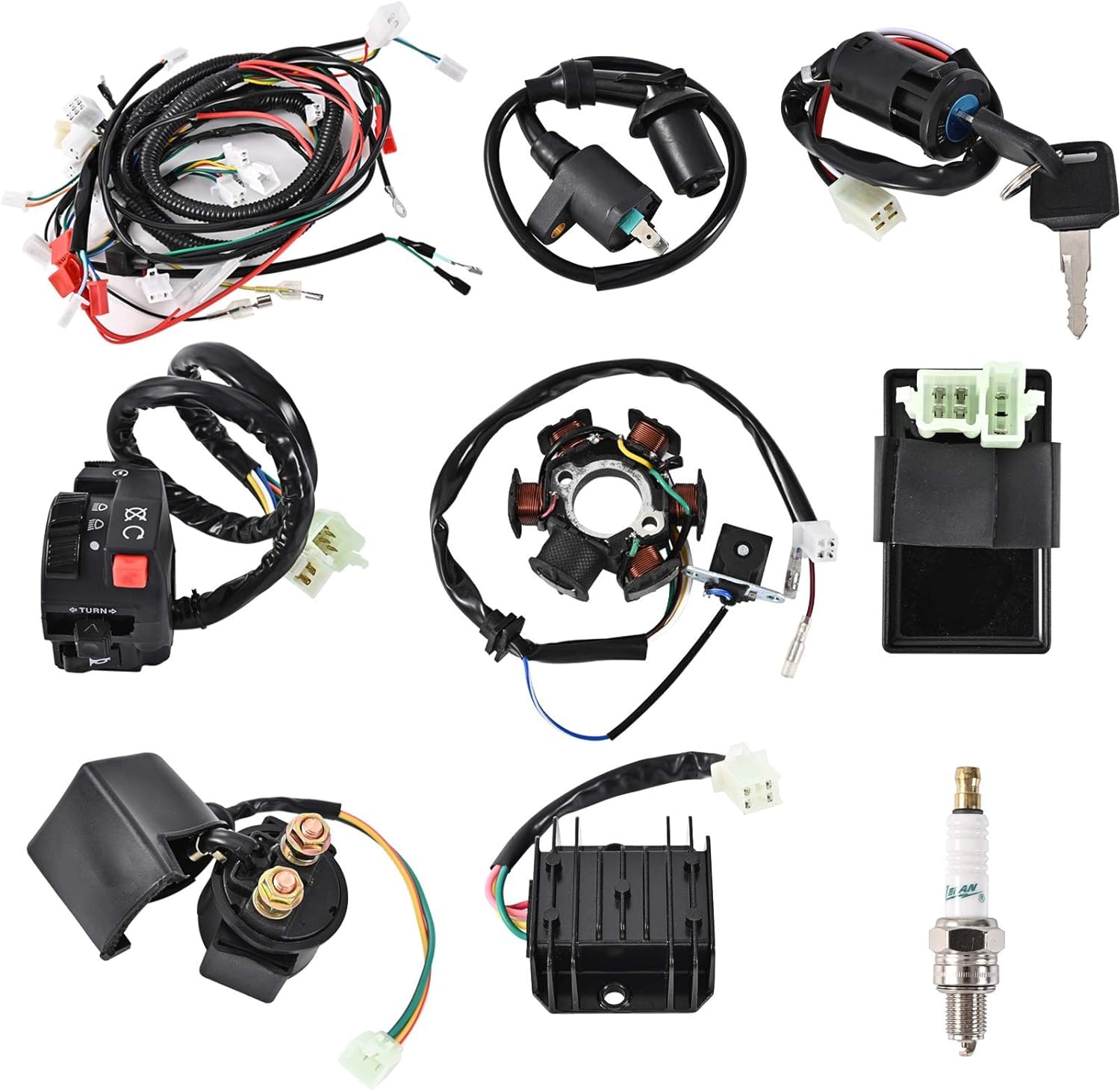 Trkimal Kit completo di cablaggio elettrico Gruppo telaio con filo di rame completo Statore CDI regolatore di accensione, interruttore ATV Per 4 tempi GY6 125cc 150cc Pit Bike Scooter ATV Quad Go Kart