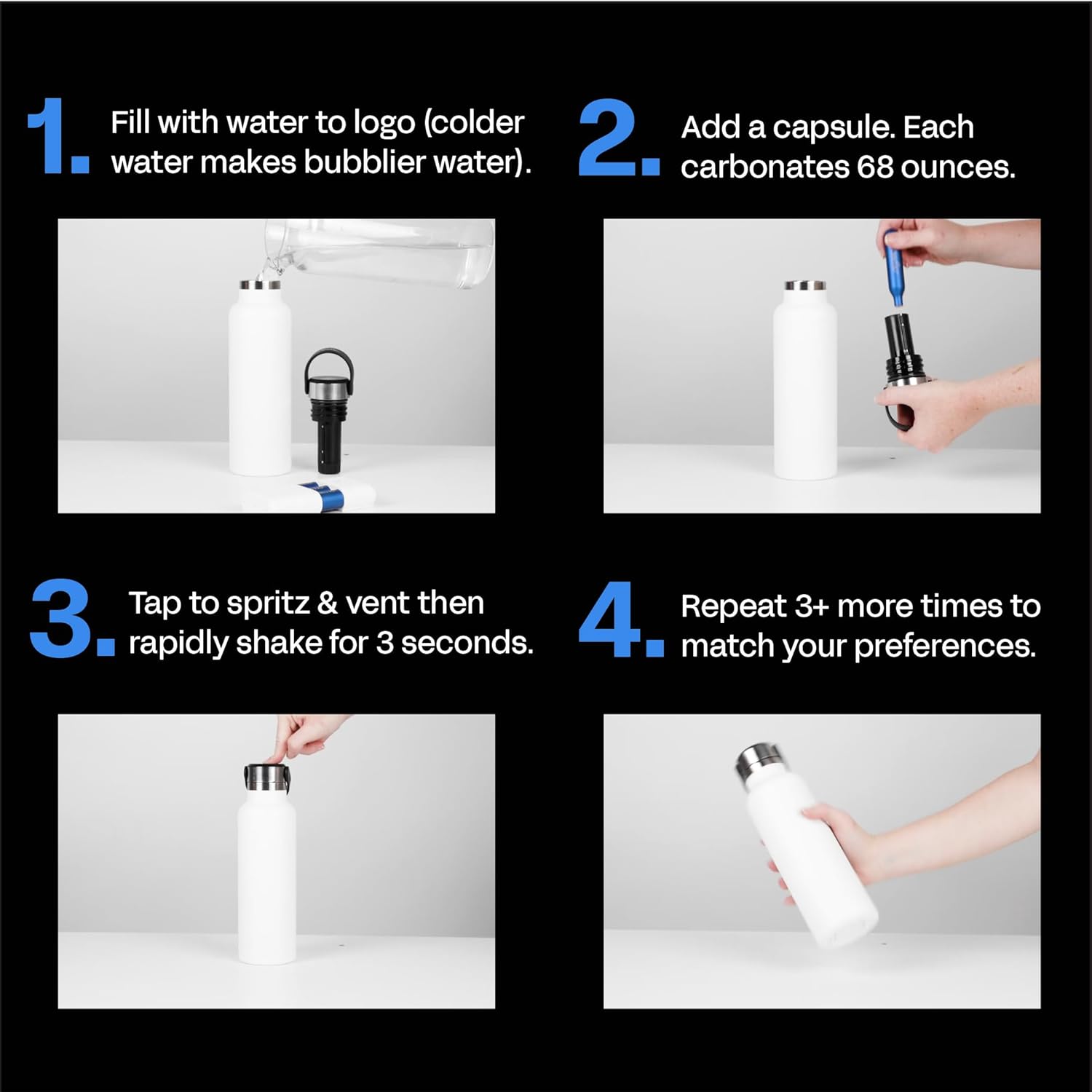 Portable Soda Maker for Hydro Flask Standard Mouth - Sparkling Water Maker | On-Bottle Carbonator | Refillable CO2 Capsules