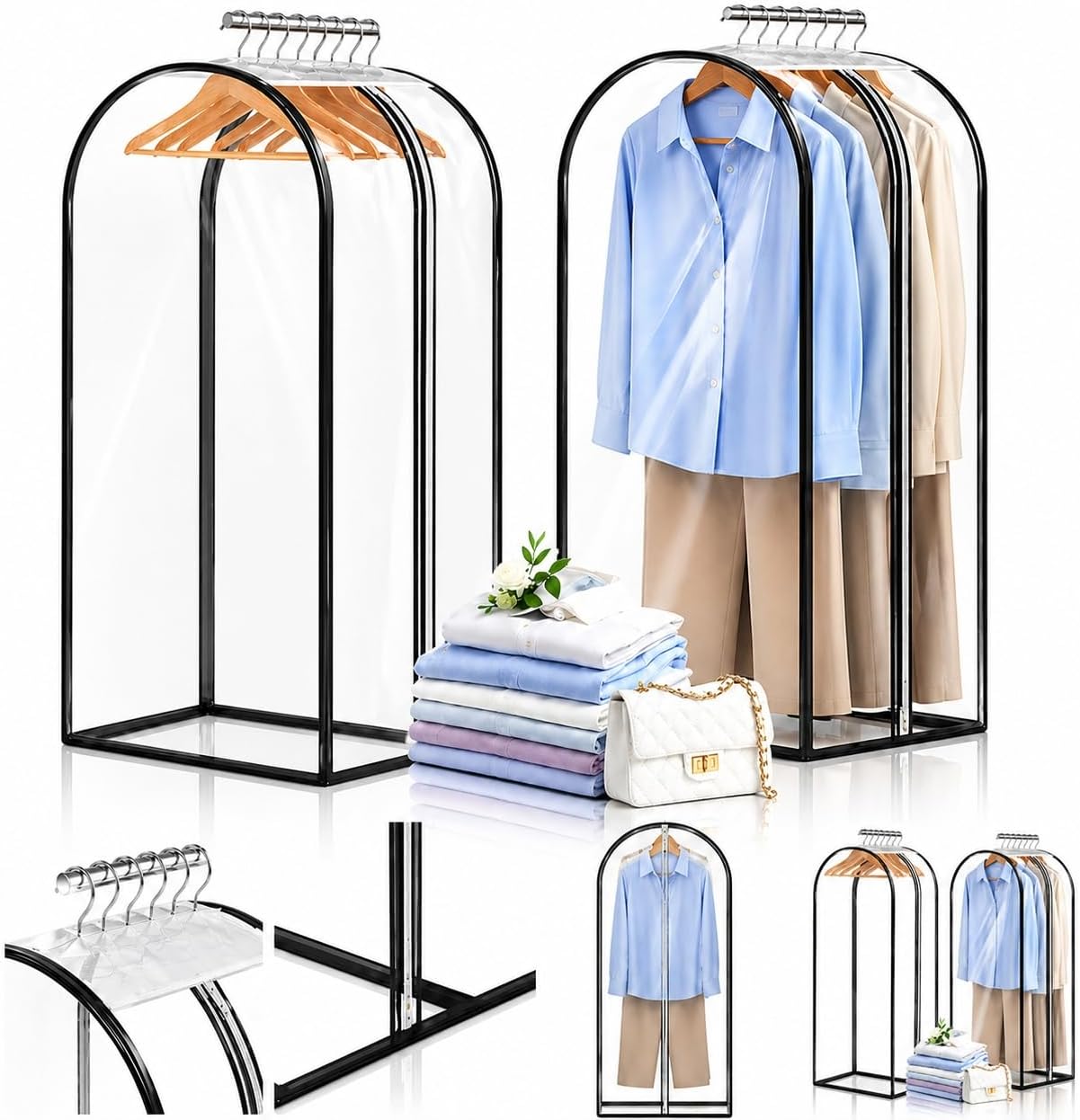 2-Pack Transparent Clothes Storage Bags with Zipper, Garment Organizer for Closet, Dustproof & Waterproof Clothes Cover for Dresses, Suits & Coats - Large Capacity (Clear)