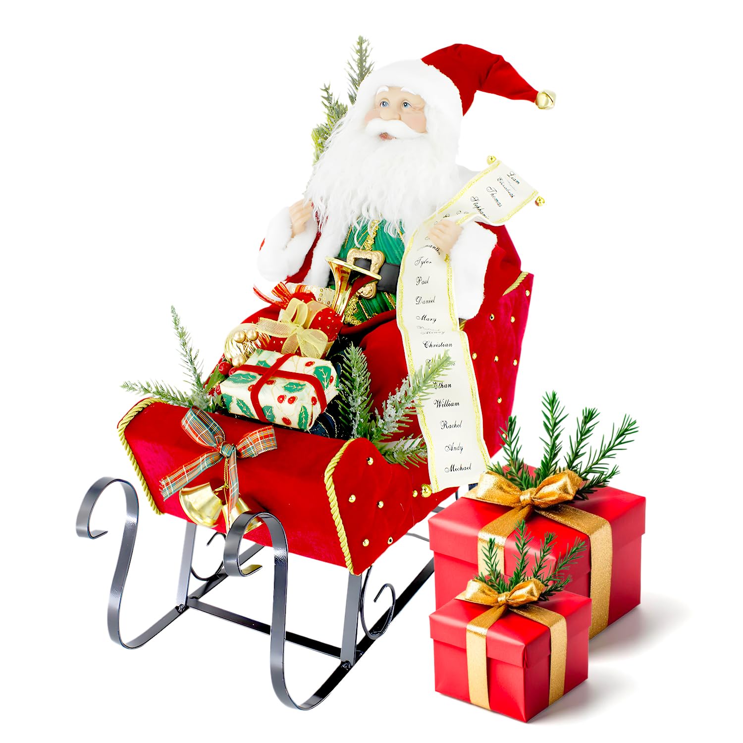 Avilia Santa Claus on Red Sleigh Home Decoration - Ideal for Creating a Magical Atmosphere at Home During Christmas Parties - Made with Strong and Durable Materials - 38 x 38 x 40 cm