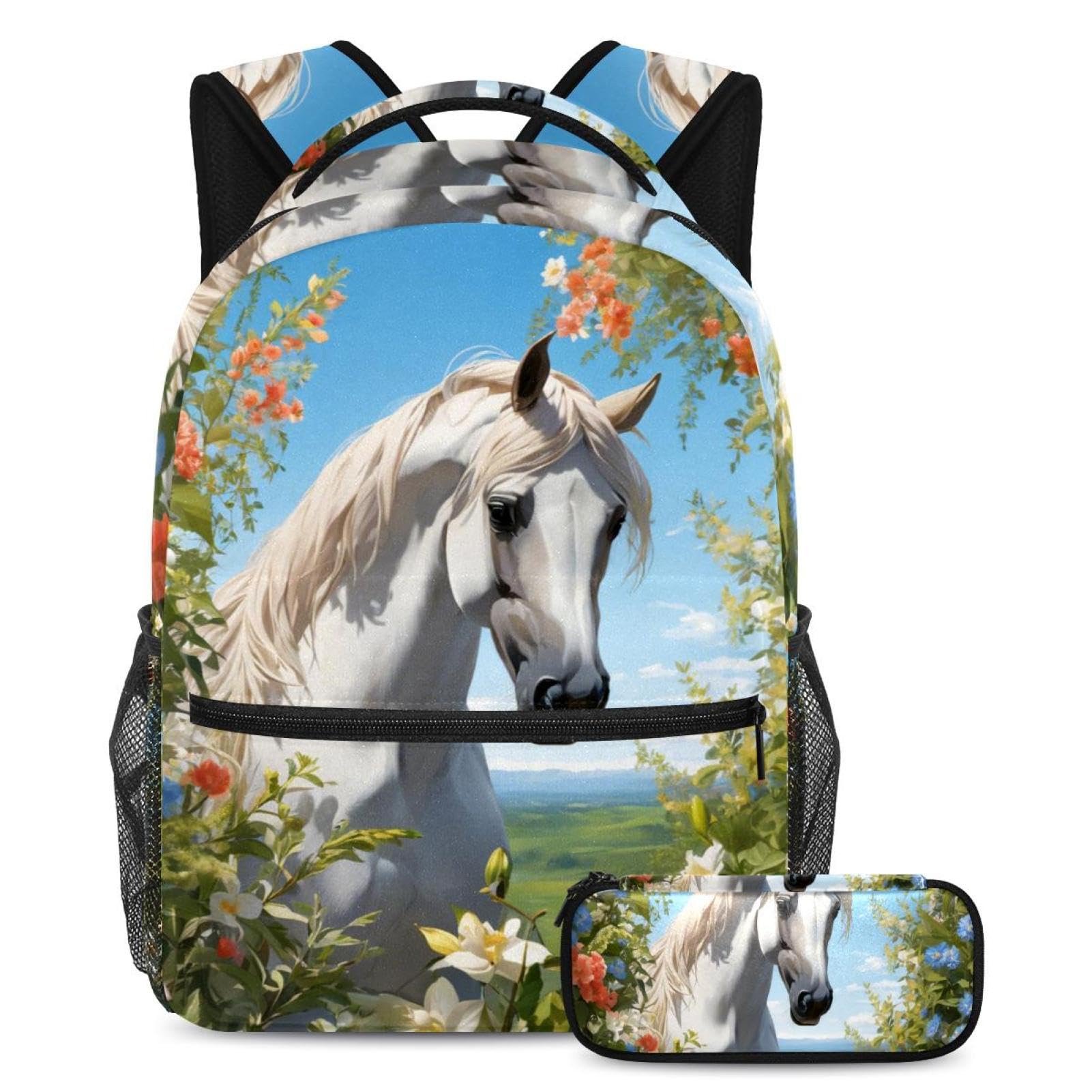 Sac à dos grande capacité motif cheval et chat pour école et voyage - 7
