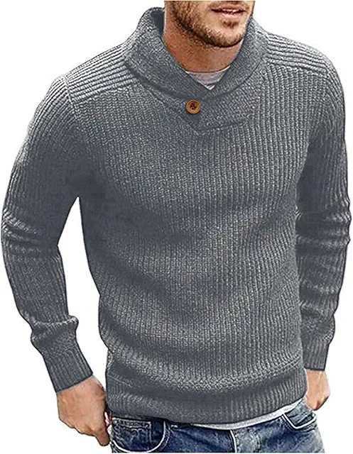 Men's Shawl Collar Fine Knit Pullover - Stickad Tröja Krage