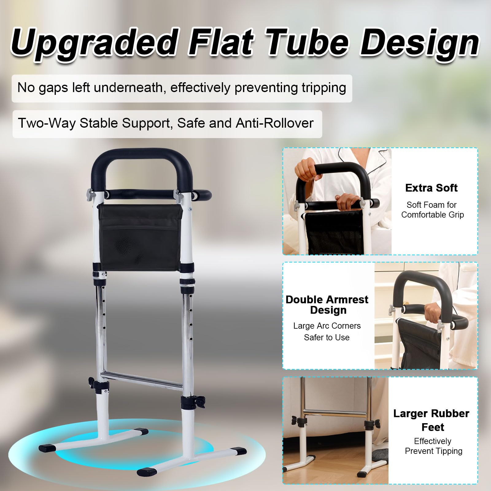 Aide pour Se Lever du Lit avec Pieds Antidérapants,Aide à la Station Debout pour Personne âgée,Salle de Bain,Toilettes 75-91 cm Réglable,Charge Max 136 KG
