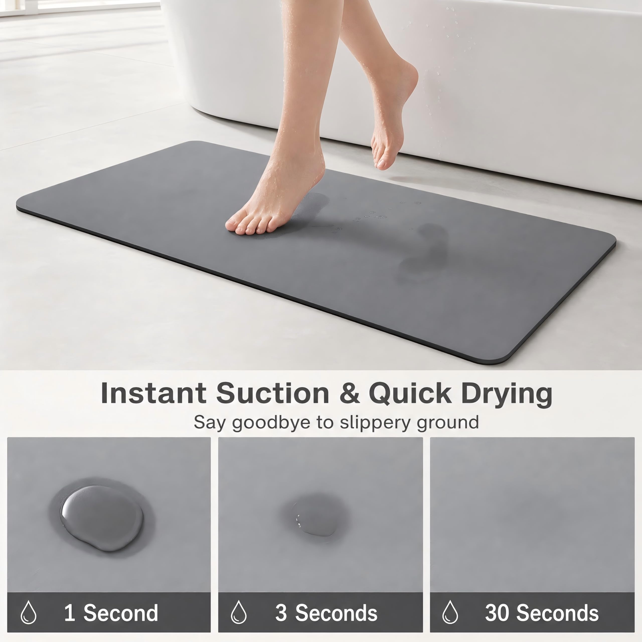 Alfombra Diatomita Baño 40×60, Alfombra Baño Secado RáPido, Alfombrilla Baño Antideslizante, Alfombra Ducha Piedra Absorbente, Alfombrilla de Piedra Gris Oscuro