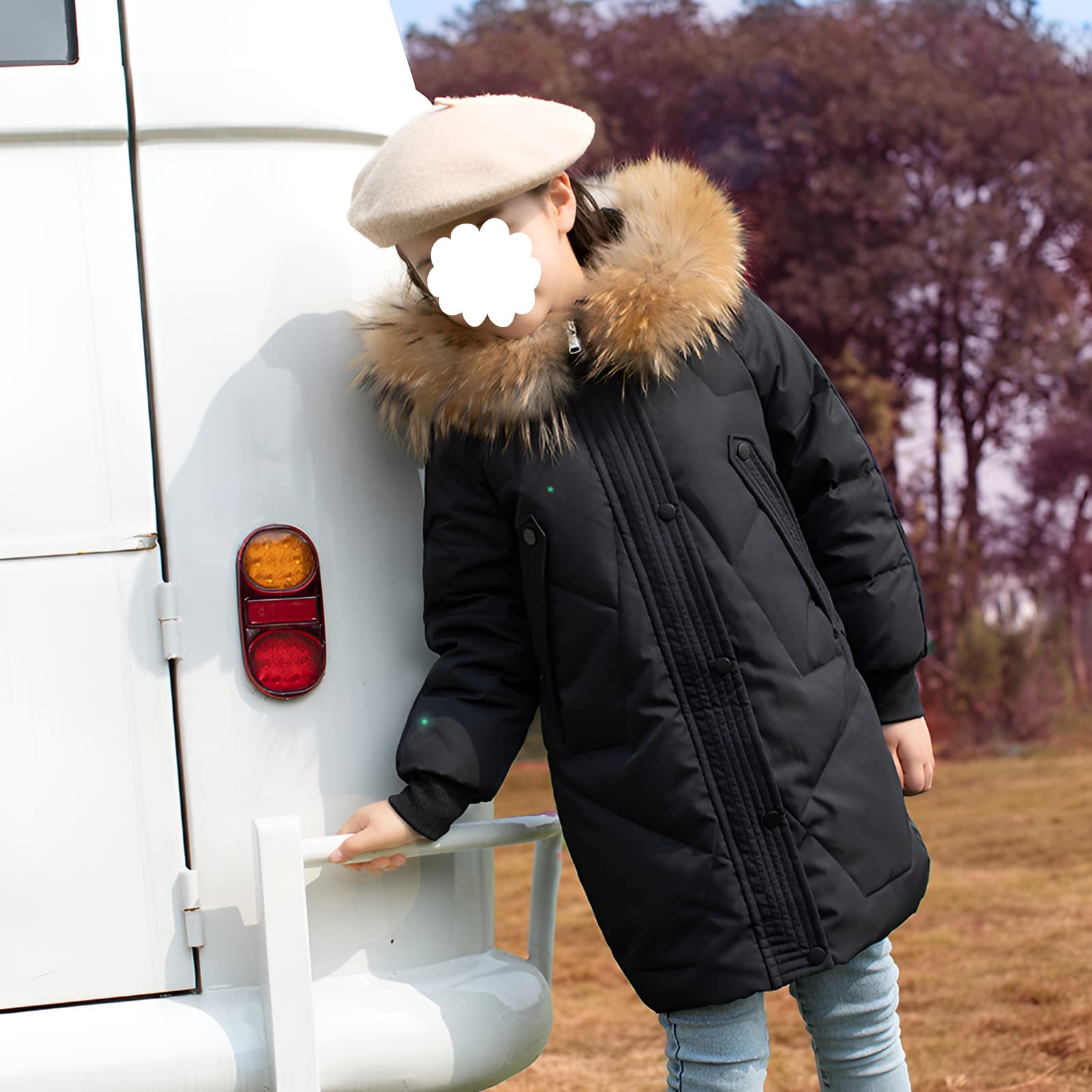 amropi Enfant Fille Manteau Parka Veste à Capuche Fourrure Longue Chaud Hiver Blouson pour 5-13 Ans