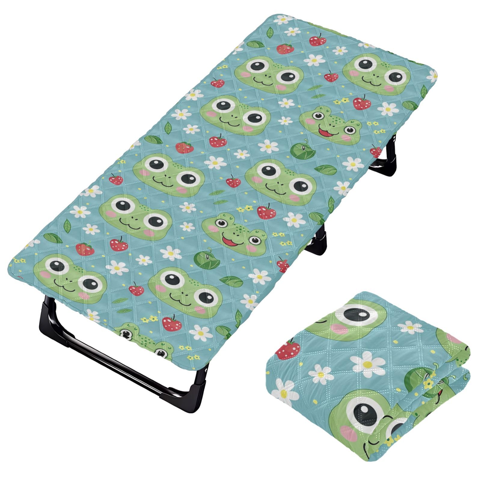 Portable Toddler Bed Sheet for Kids Pattern of Cute Frog Face Travel Bed Fitted Sheet