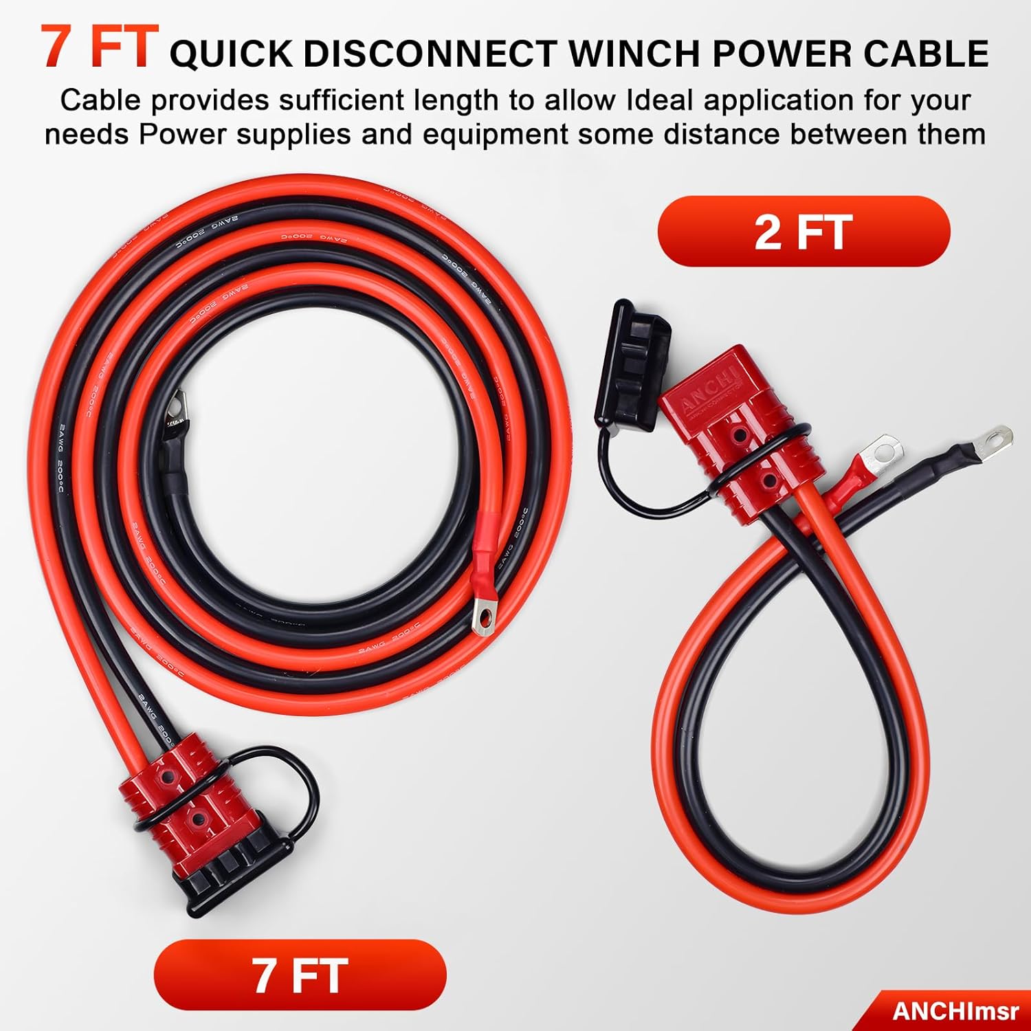 7 FT Quick Disconnect Winch Power Cable, 175A Connector Plug with 2AWG Copper Wiring, Forklift Plug Wire Trailer Power Storage Power Harness