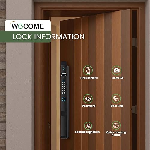 Miniatura 3 de wecome Cerradura de puerta inteligente con reconocimiento facial 3D, cerraduras de puerta WiFi con cámara, timbre de video, huellas dactilares,