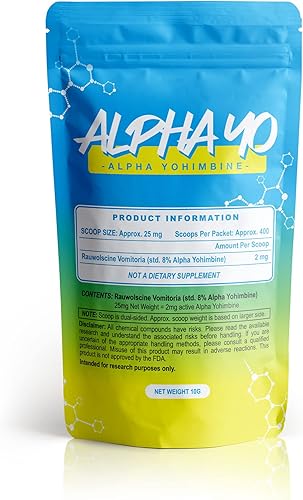 Alpha Yohimbine Estandarizado para Rauwolscine Vomitoria 2 mg por cucharada 400+ cucharas por paquete 0.35oz