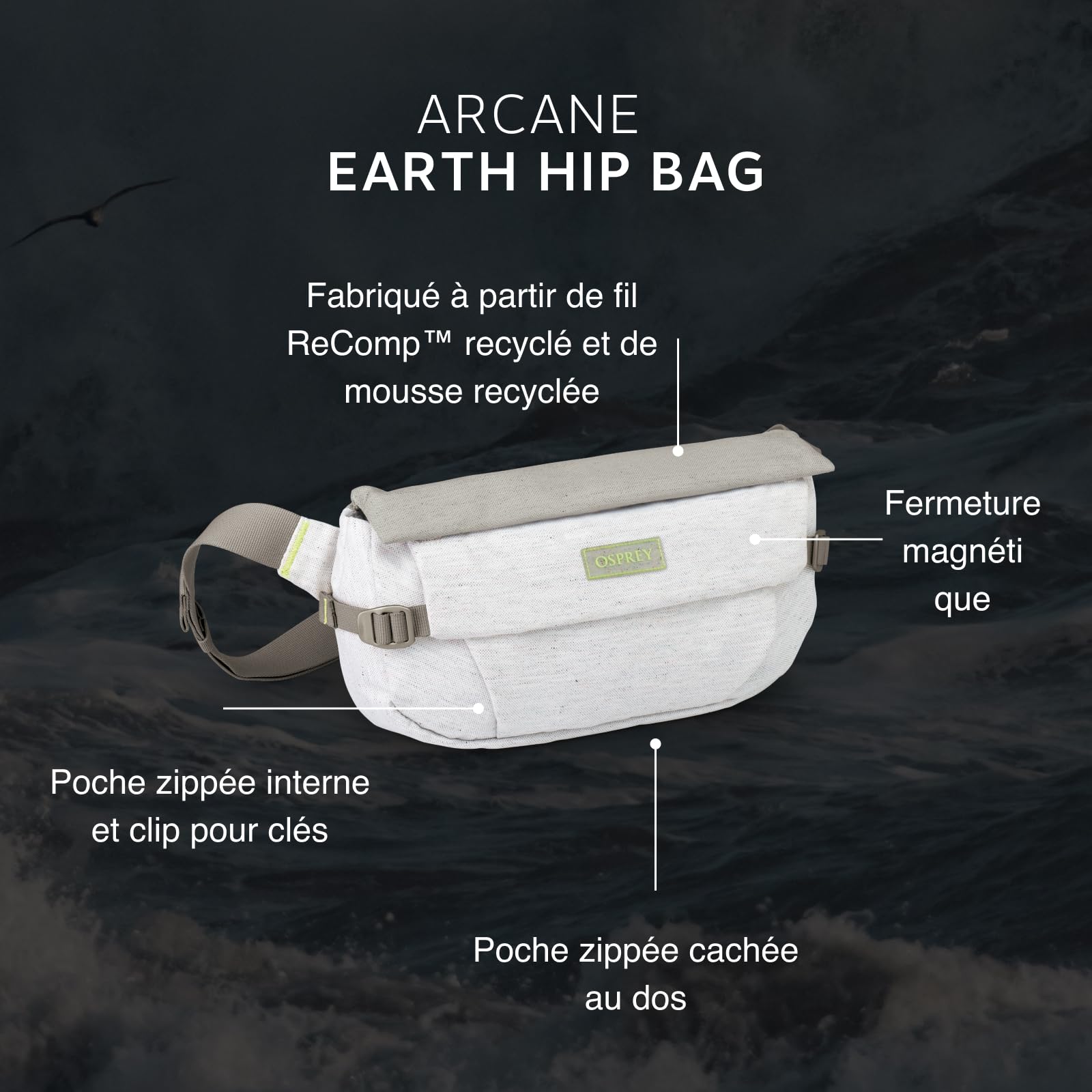 Osprey Arcane Earth Sac banane unisexe, 2L, Pediment Grey Block