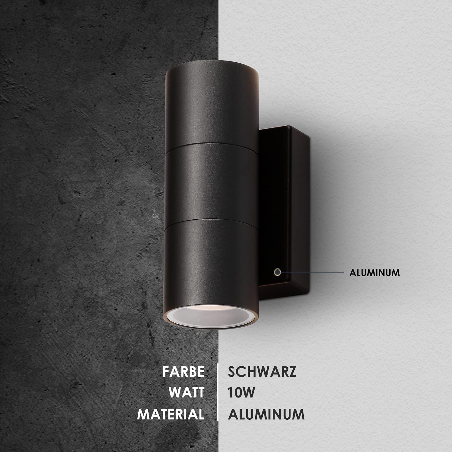 LED Wandleuchte Wandlampe aussen 2 Stück, IP65 Modern Außenleuchte Außenlampe Wand, Up Down GU10 Aussenleuchte Aussenbeleuchtung Ausenbeleutung für Balkon Haus Treppenhaus Hauswand, Schwarz