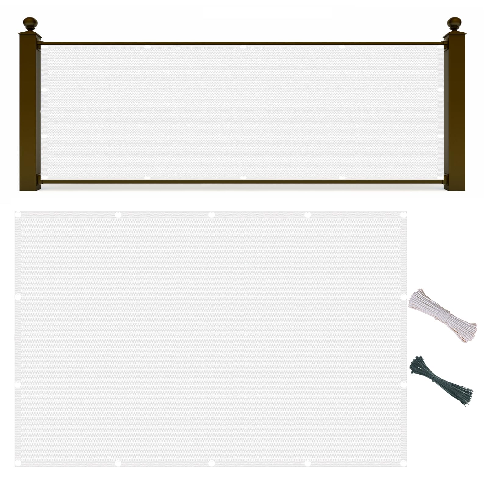 Copri Ringhiera Balcone 180 x 190 cm Protezione Privacy, Anti-Uv, Resistente Al Vento, Recinzione Copri Ringhiera Balcone con Funi e Fascette per Giardino Terrazza, Bianco
