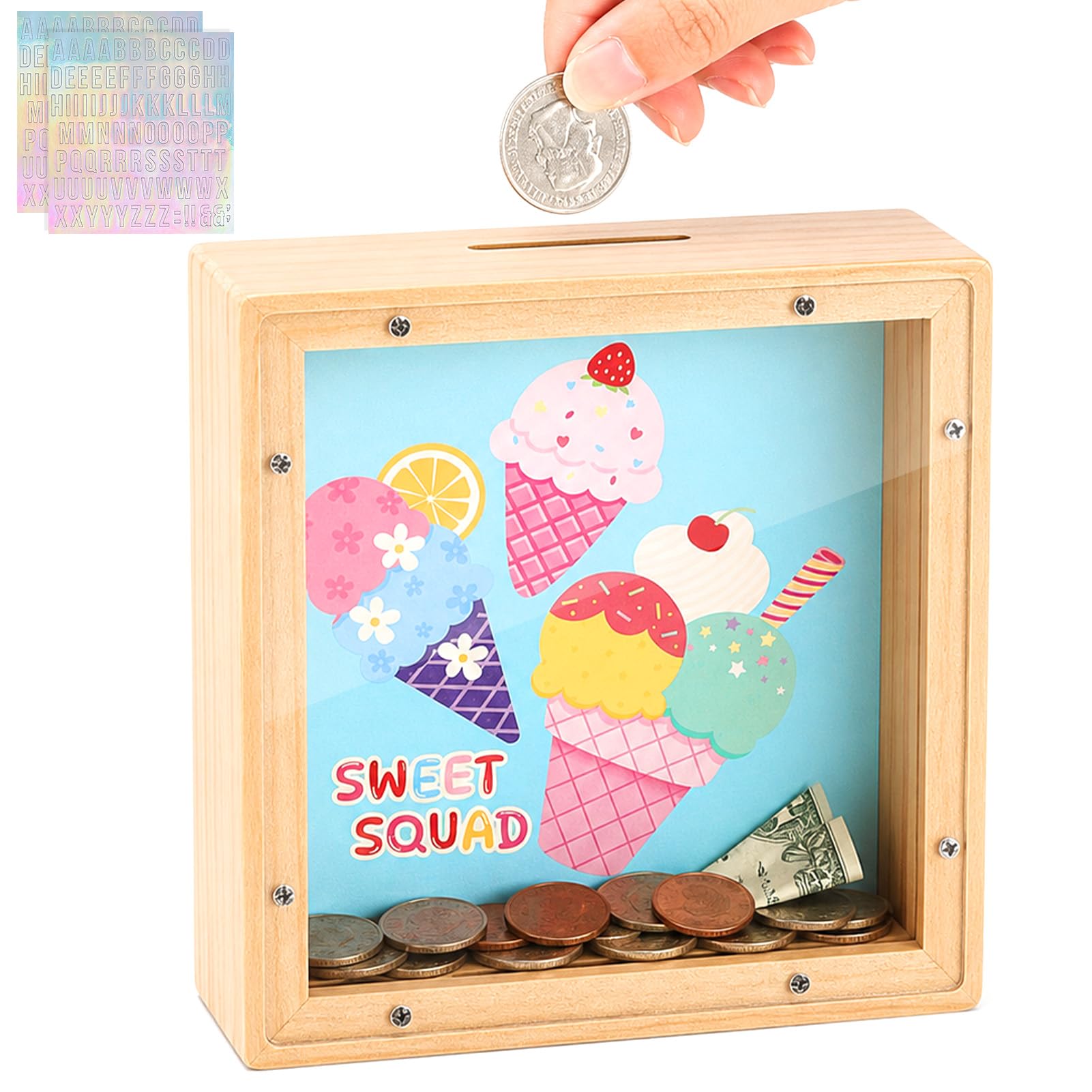 MHJY Wooden Piggy Bank for Kids Personalizable DIY Coin Bank for Girls Boys