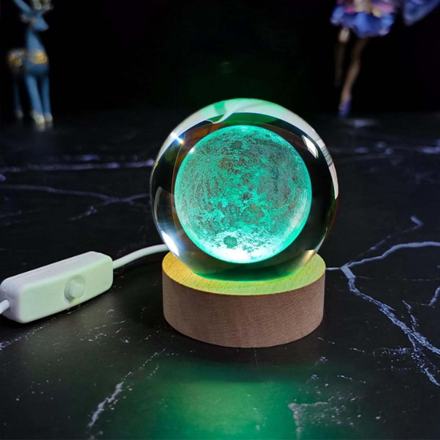 3D Moon Crystal Ball with LED Stand, Remote Control, 16 Colors Change, Moon Figurine Glass Sphere Lamp Night Light Gifts for Women Kids(80mm)