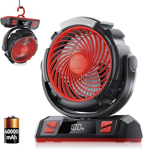 Miniatura 12 de Ventilador LED de campamento con luz, 20000 mAh recargable con batería para tienda de campaña al aire libre con luz y gancho, 8 velocidades,