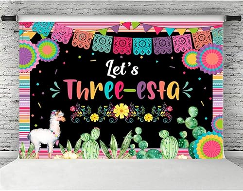Miniatura 2 de Lofaris Telón de fondo mexicano para tercer cumpleaños, fiesta de tercer cumpleaños, decoración de fiesta de cumpleaños para niñas, fondo de