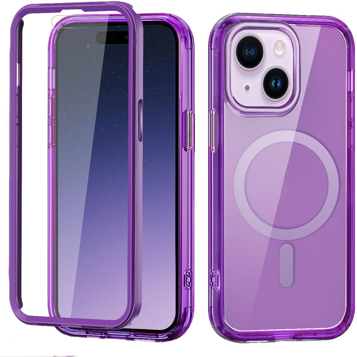 Transparent Case Compatible with iPhone 15 Plus Shockproof Protective Dustproof Dual Front Screen Cover, Anti-Yellowing(Mor)