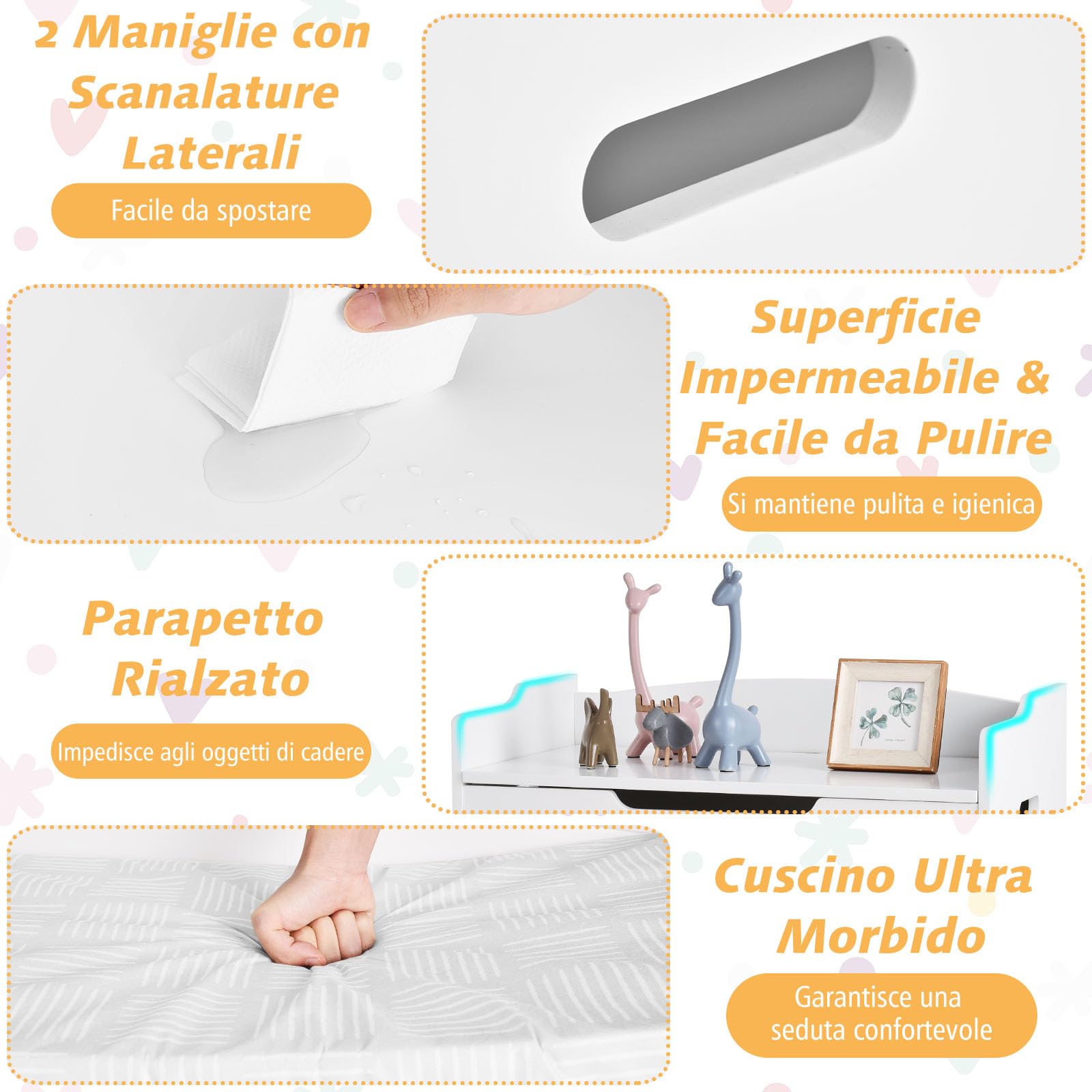 GYMAX Scatola Porta Giochi in Legno, Contenitore per Giocattoli con Coperchio Sollevabile, Panchina con Cuscino, Grande Capacità, Maniglie Incorporate, 74 x 39 x 52 cm (Bianco)