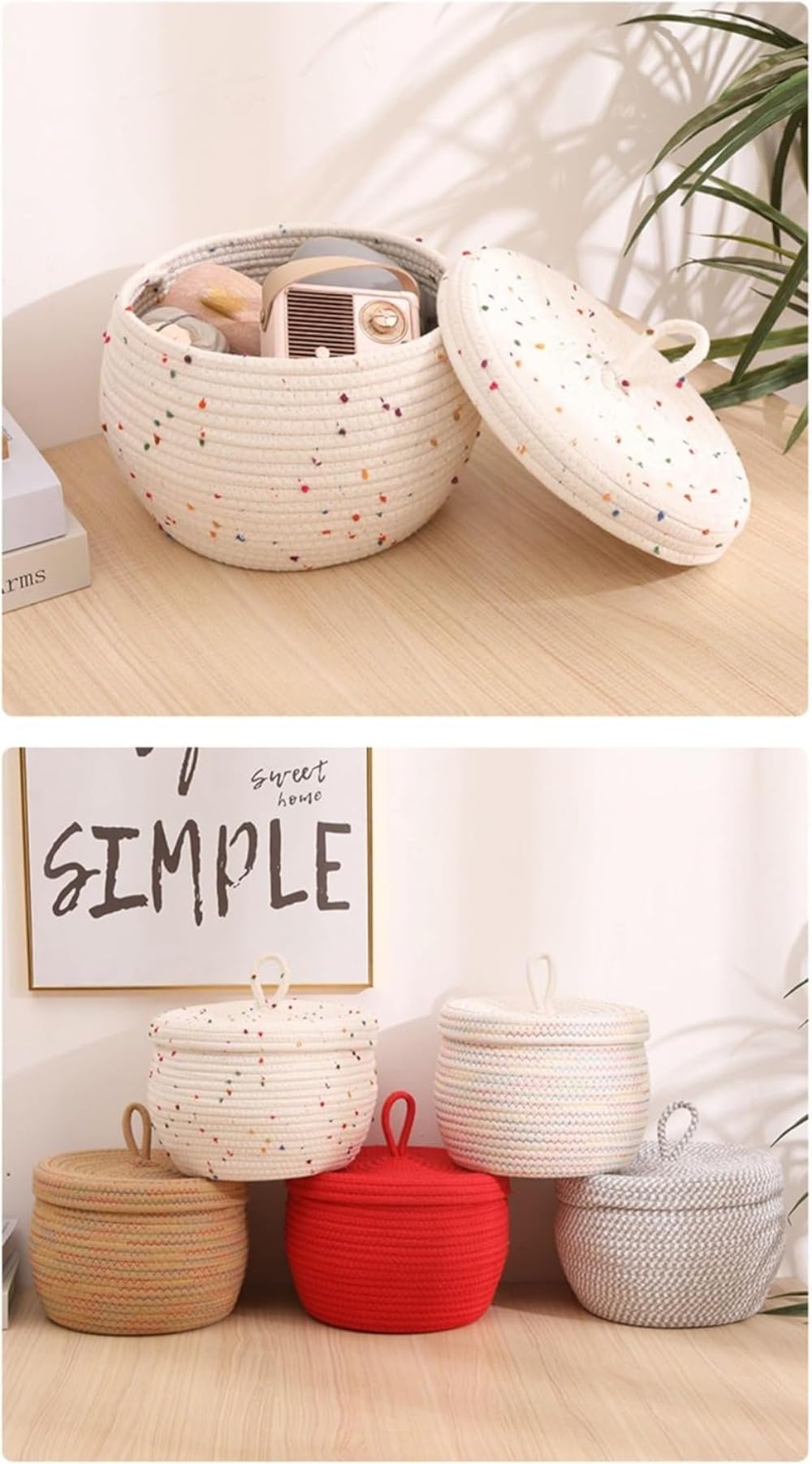 Amazon.co.jp: Arfobug 丸型編み収納バスケット、卓上スナック収納