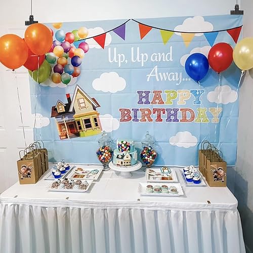 Miniatura 3 de UP - Fondo de fotografía para fiesta de cumpleaños, decoración de fiesta de cumpleaños para niños, decoración de fiesta de cielo azul y nubes