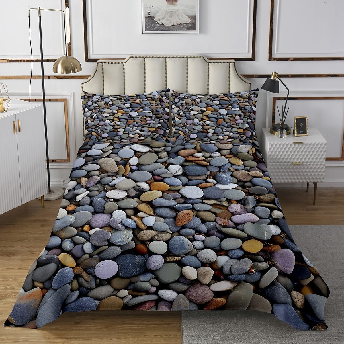 Cobblestone 3D Coverlet Set Chic Stone Pattern Quilted Coverlet Natural Stones Comforter Set Bedspreads Quilt Set for Children Kids Coverlet Set,Twin Size 2 Pcs