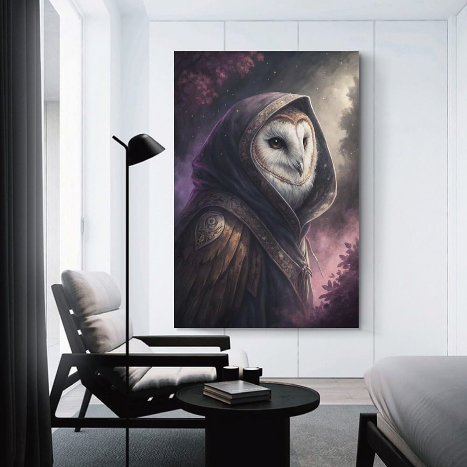 Junmoney Mysterious Hooded Owl Wizard Wall Picture Print 08x12inch(20x30cm), for Corridors, Hallways Or Apartment Entries, Decorative Canvas Styling for Entry Areas