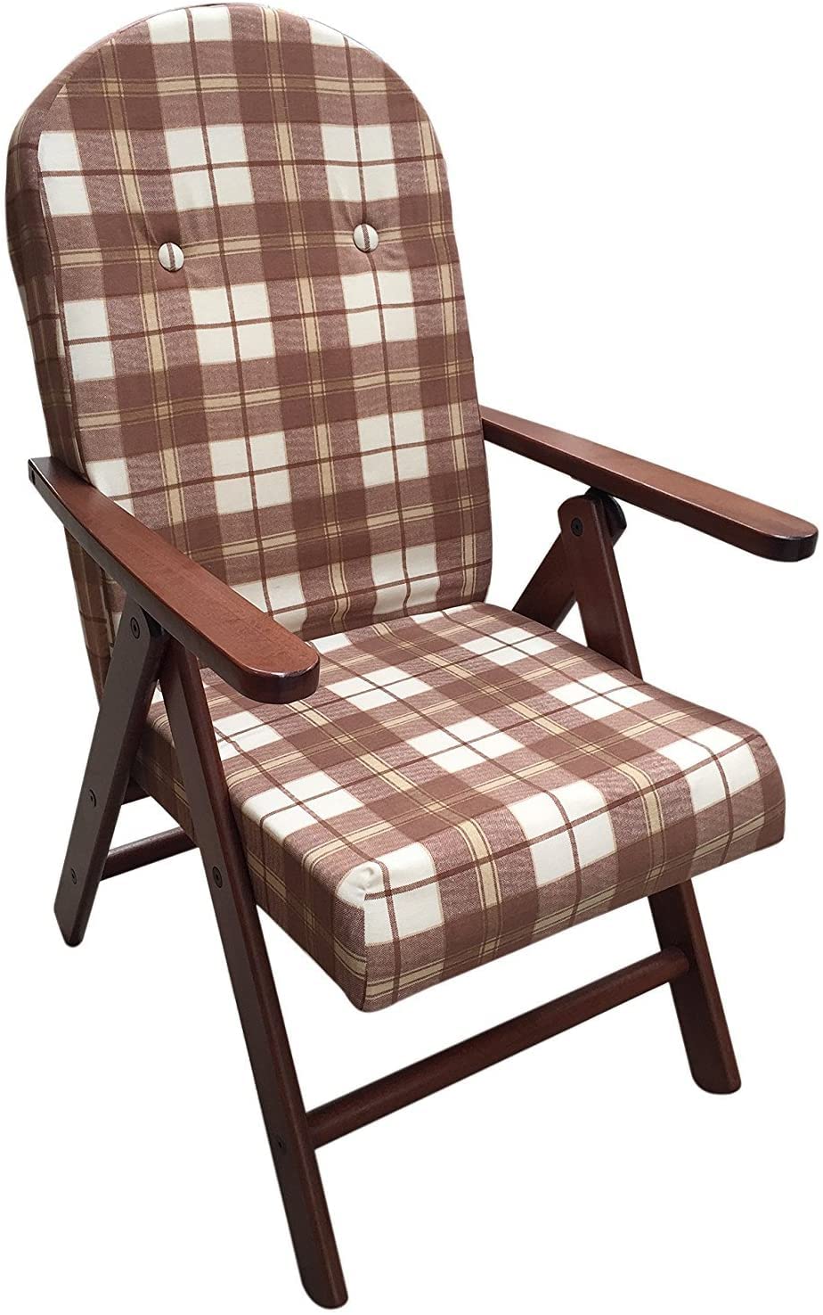 Maslegno - Poltrona in legno reclinabile in 4 posizioni Amalfi per soggiorno o cucina, con cuscino con imbottitura (105 cm altezza), marrone