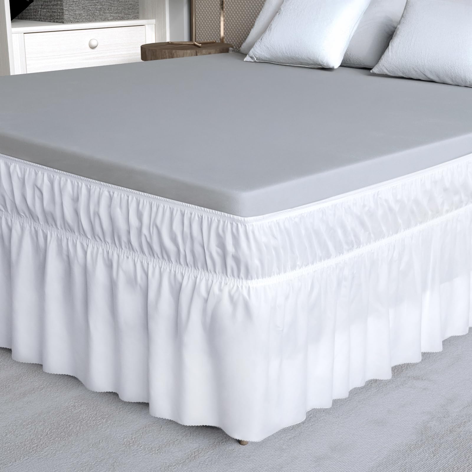 MOONNEST Double Bed Valance Sheet, Easy Fit Wrap Around Bed Skirt, Elastic & Adjustable, Lightweight, 40cm Drop, Machine Washable (135x190 cm) White