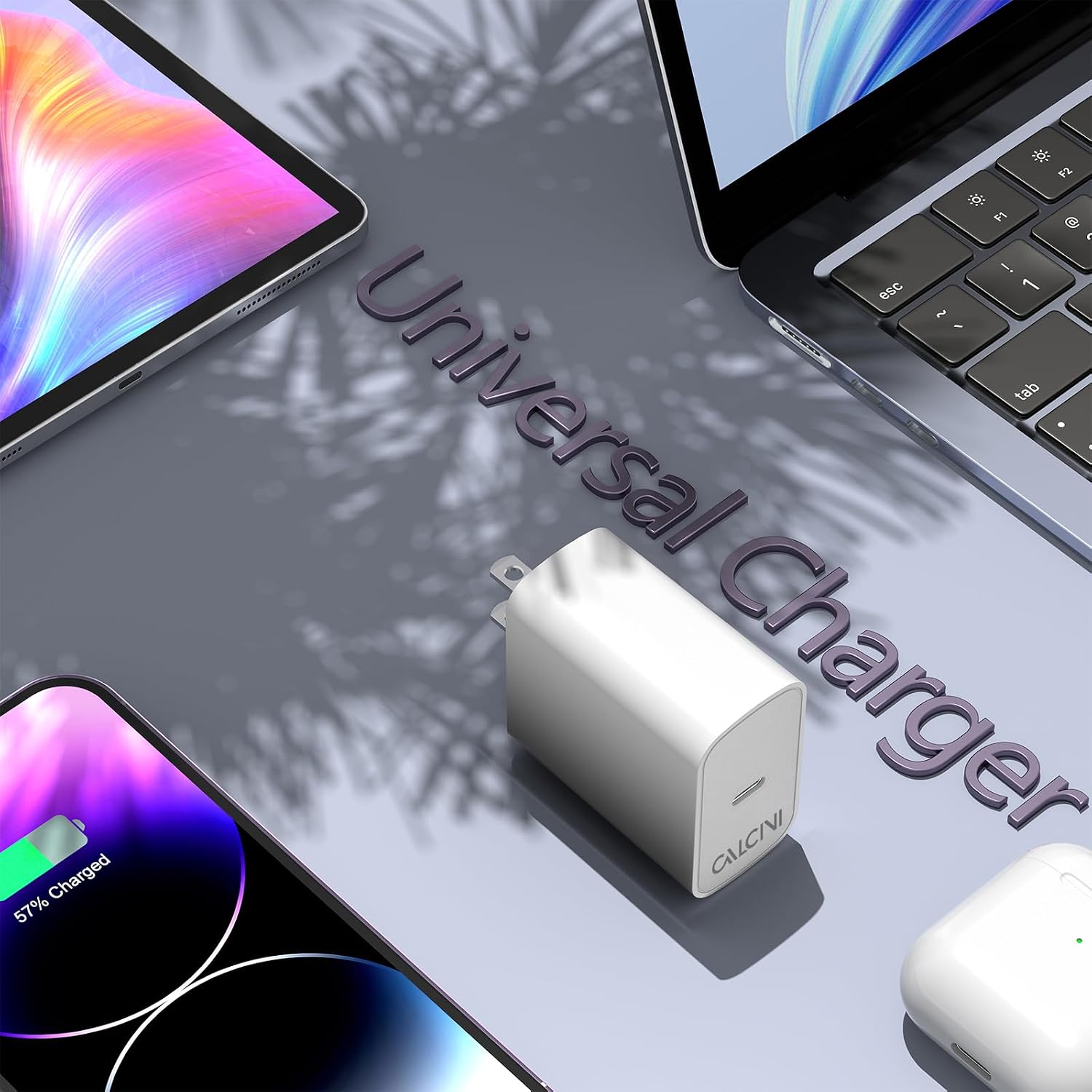 CALCINI USB C Charger Block, 65W Type C Fast Charger for MacBook Pro, Galaxy, Dell, iPhone 15, iPad Pro, and More