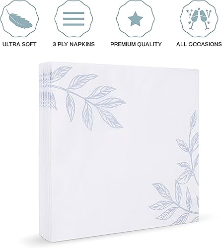 Miniatura 6 de R-kay Servilletas florales azules y blancas Paquete de 40 servilletas decorativas desechables ultra suaves de 3 capas, 6.5 x 6.5 pulgadas, para