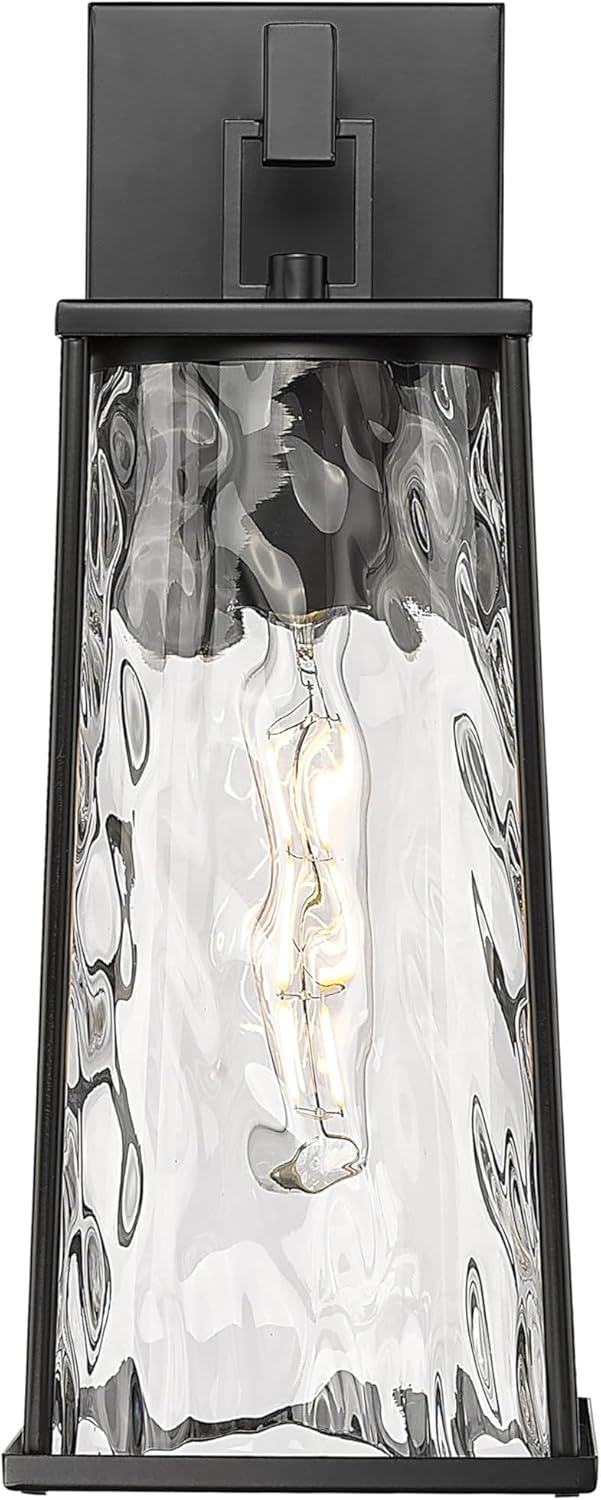 ML Lighting | Dutton Collection | 10601-PBK | 1 Light Outdoor Wall Sconce in Powder Coated Black with Textured Glass Shade | Perfect for Walkways, Porches, Backyards, Patios, and Driveways