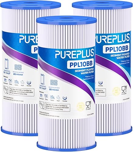 PUREPLUS Filtro de sedimento plisado para toda la casa de 20 micrones de 10 x 4.5 pulgadas para agua de pozo, cartucho de repuesto para GE FXHSC,