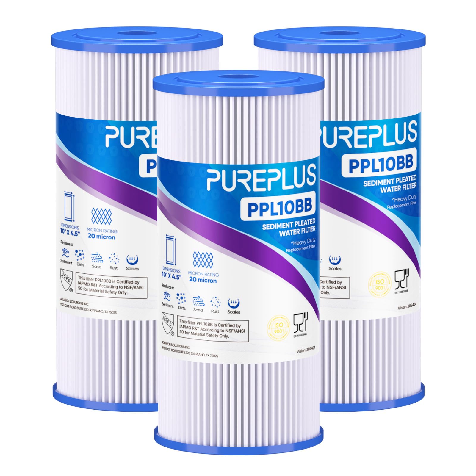 PUREPLUS Filtro per sedimenti pieghettato per tutta la casa, 20 micron