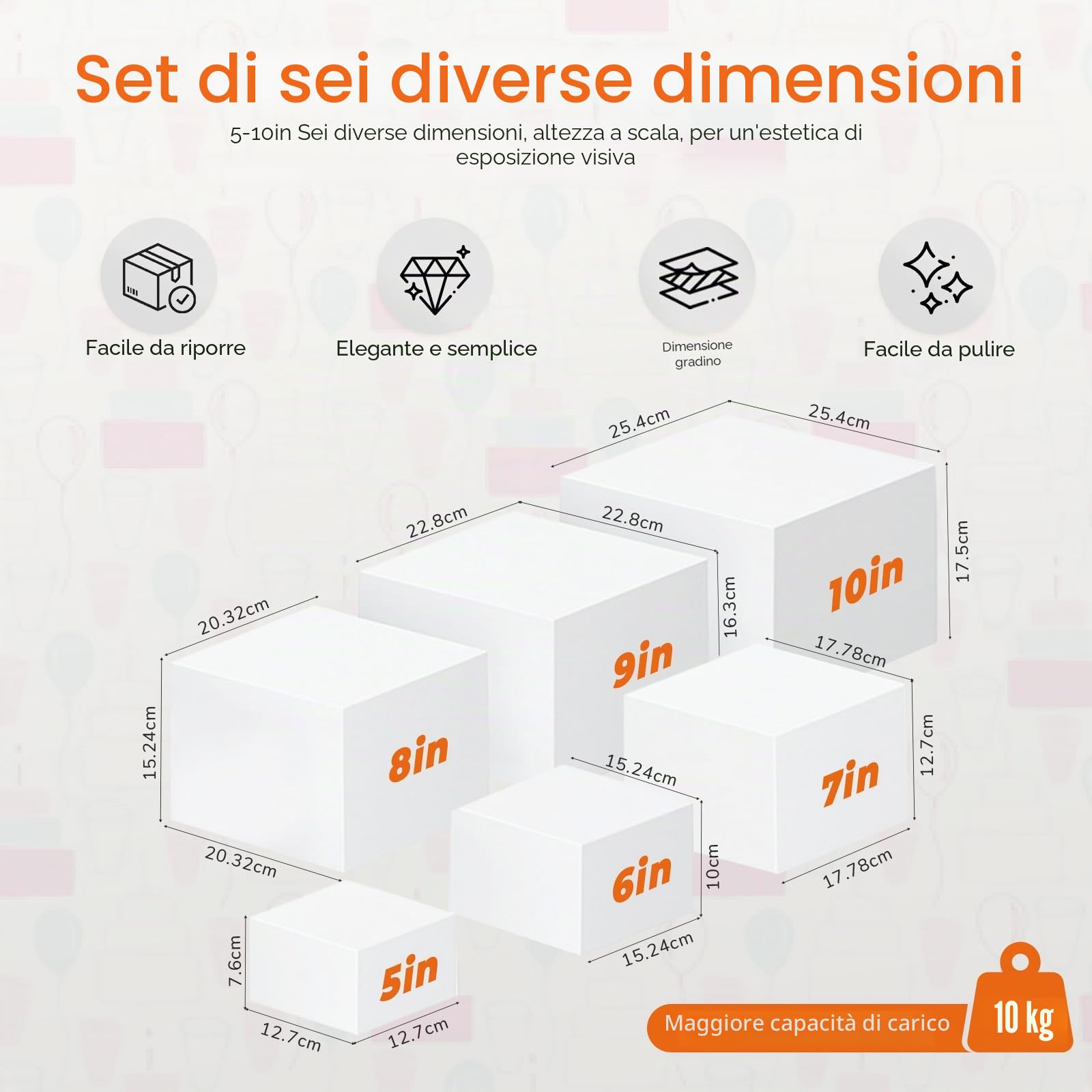 Espositore da Buffet per Aperitivo,Alzate per Buffet Bianco,set di 6 Supporti in Plastica per Torte,Dessert,Oggetti da Collezione,Gioielli,Supporto Cubico Annidabile di Varie Dimensioni