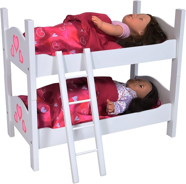 The New York Doll Collection Twin Doll Wooden Bunk Bed - fits 18 Inch/ 46 cm Dolls, Separable Baby Doll Bed, Doll Furniture