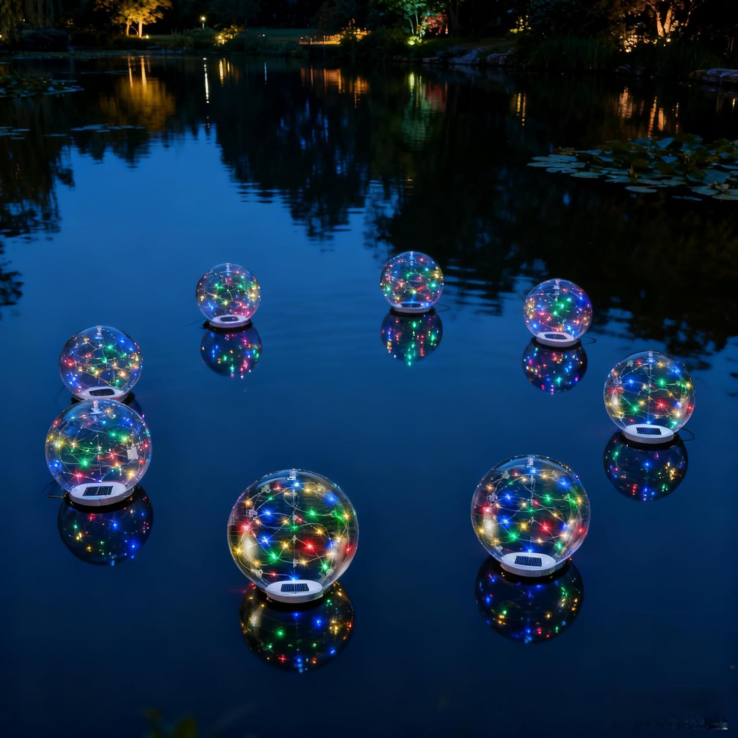 Solar Floating Pool Lights Auto-On At Night - 8 Pack 14" Inflatable Glowing Pool Balls Light, 3000K Colorful Led Solar Powered, Atmosphere-Boosting for Party